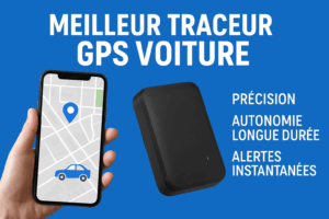 Meilleur traceur GPS voiture affichant sa localisation en temps réel sur smartphone, avec autonomie longue durée et alertes instantanées