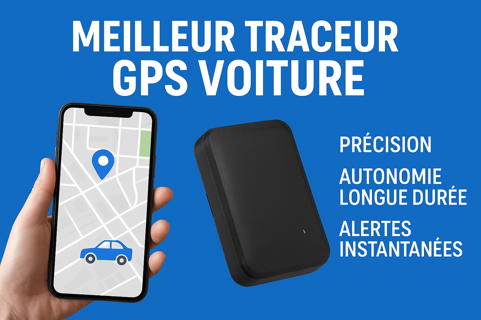 Meilleur traceur GPS voiture affichant sa localisation en temps réel sur smartphone, avec autonomie longue durée et alertes instantanées
